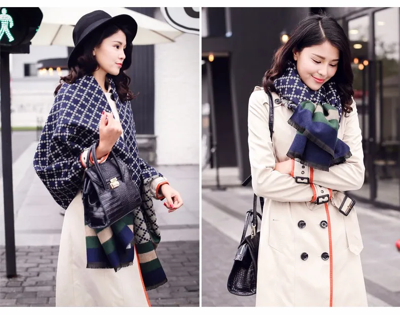 [AETRENDS] зимние женские шарфы, кашемировый клетчатый шарф, двухсторонняя шаль из пашмины, Z-3424