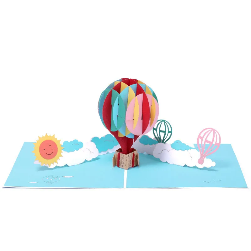 

3D Handmade Color Print Rainbow Hot Air Balloon Paper Invitation Greeting Cards PostCard Birthday Party Business Children Gift