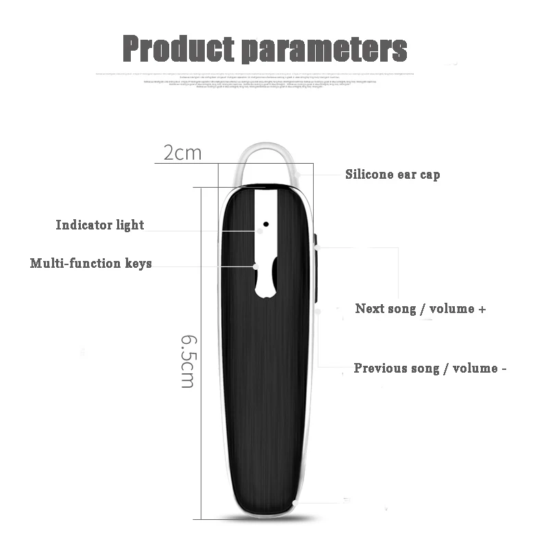 TEBAURYY Handsfree Business Bluetooth Earphone Headphones Wireless Bluetooth Headset with Microphone Voice control for Phone PC