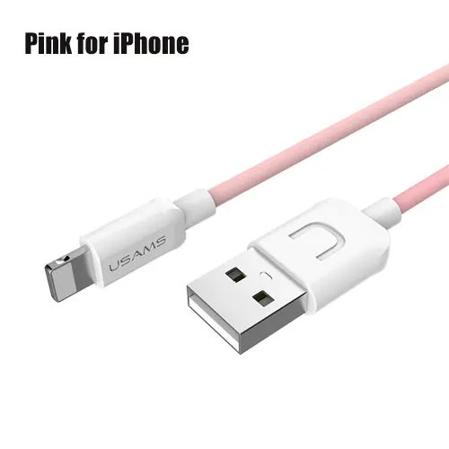 USAMS USB кабель для передачи данных для iPhone Micro usb type C кабель для мобильного телефона для освещения 2A кабель для быстрой зарядки USB C microusb type-c - Цвет: Pink for iphone