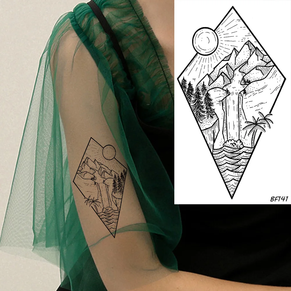 Тату наклейка на руку для мужчин и женщин водопад река кокос водостойкая тату