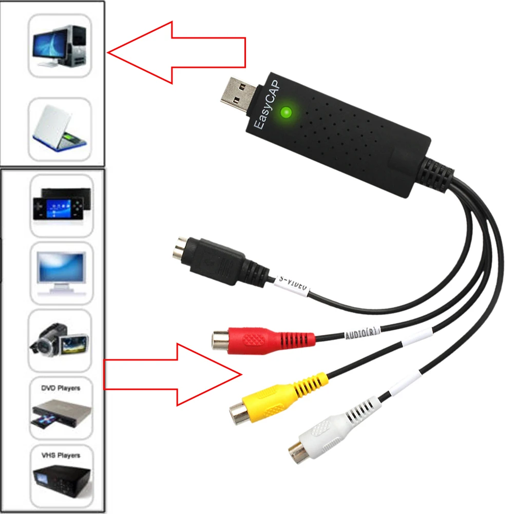 USB2.0 конвертер VHS в DVD захвата видео аудио захвата карты адаптер Scart Rca кабель для Win10