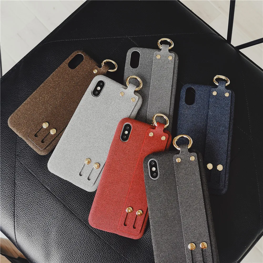 

For Iphone XR Case Fashion Solid Color Wrist Strap Soft Phone Cases For Iphone XS MAX 7 6s 8 Plus Case Quality Cloth Grain Cover