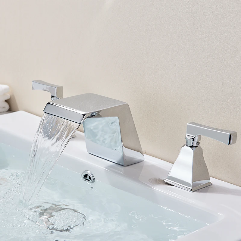 

3Pcs Waterfall Chrome Polished Deck Mounted Double handles