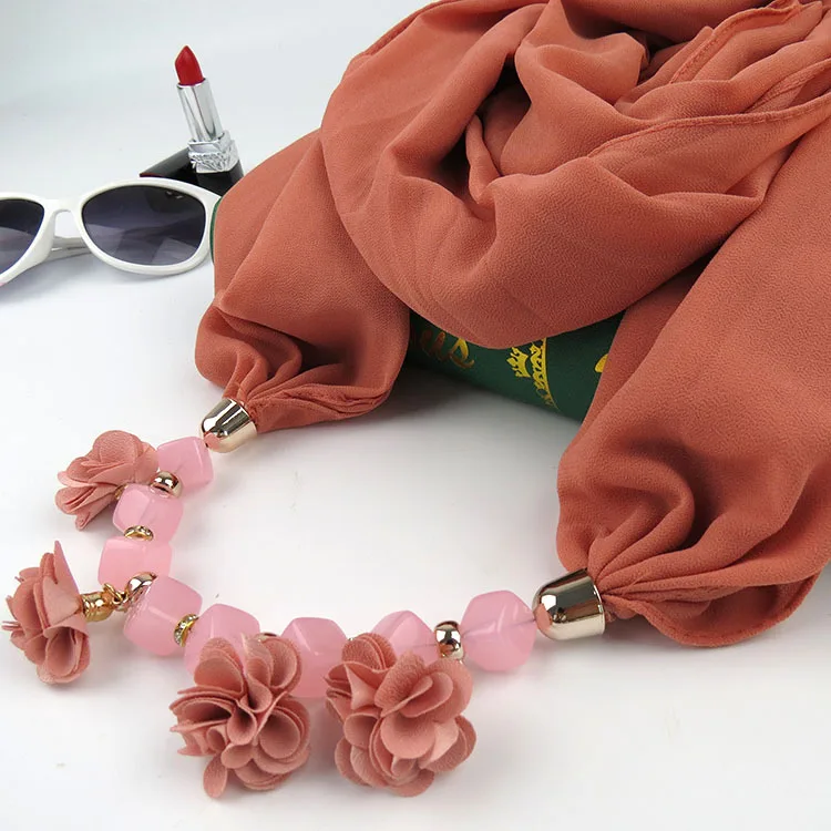 Шифоновый цветочный шарф ожерелье для женщин Роза Бохо воротник чокер женский роскошный тюрбан снуд бандана сплошной черный Богемный ювелирные изделия
