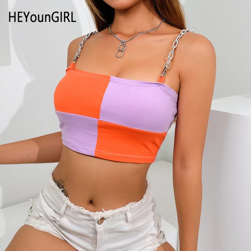 

HEYounGIRL Harajuku Backless Crop Top Sexy Casual Sweat Cute Camis Tops Tees Women Sleeveless Top with Chains Cotton Summer Club