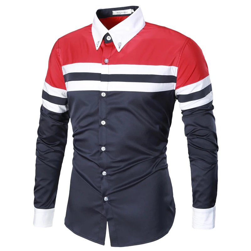 2018 новый осень модный бренд Для мужчин одежда Slim Fit Для мужчин рубашка с длинными рукавами Для мужчин лоскутное Повседневное сорочка Для
