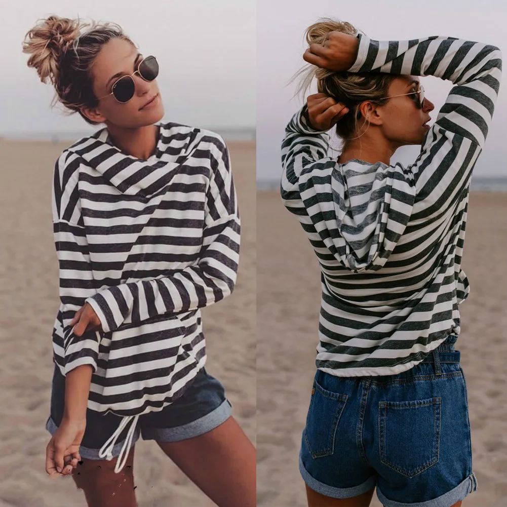 Women Solid Long Sleeve Casual Off Shoulder Hooded