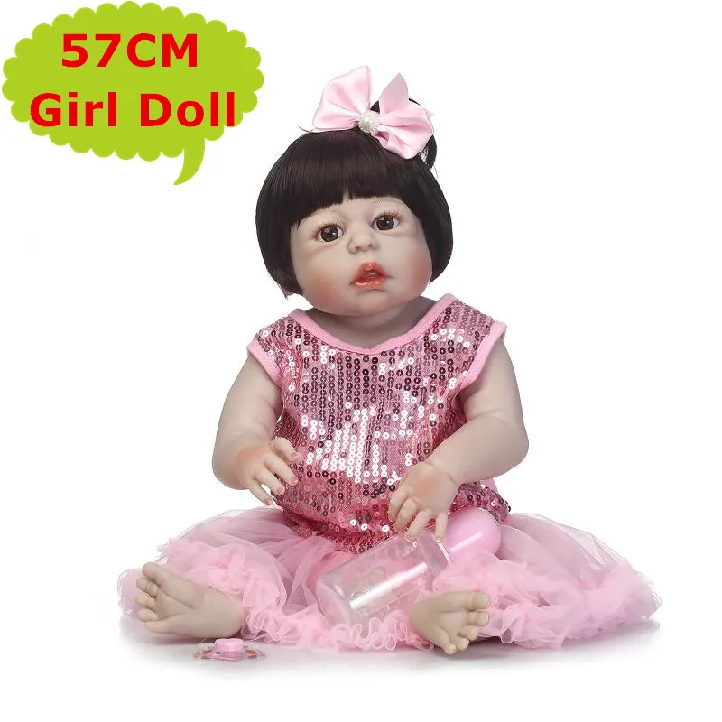 

NPK 22"New Face Bebe Reborn Doll 57cm Alive Full Body Silicone Baby Girl Doll In Nice Pink Dress Kids Toy Girl Xmas Gift Boneca