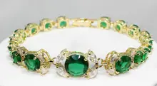 Sellin>Hot! New Jewelry gold plate green crystal bracelet length 7.5 inches>free shipping
