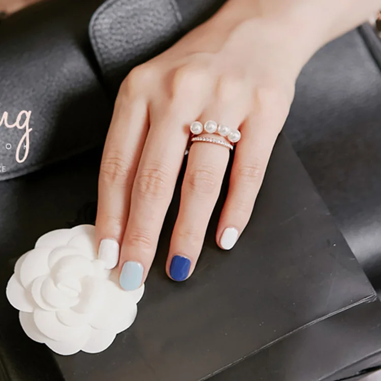 Новые модные женские корейские двухслойные элегантные бусы из искусственного жемчуга кольцо регулируемое блестящее обручальное кольцо из стразы вечерние ювелирные изделия