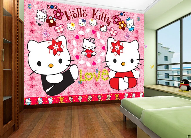 Пользовательские papel де parede infantil мультфильм Kitty кошка мечта фрески для мальчиков