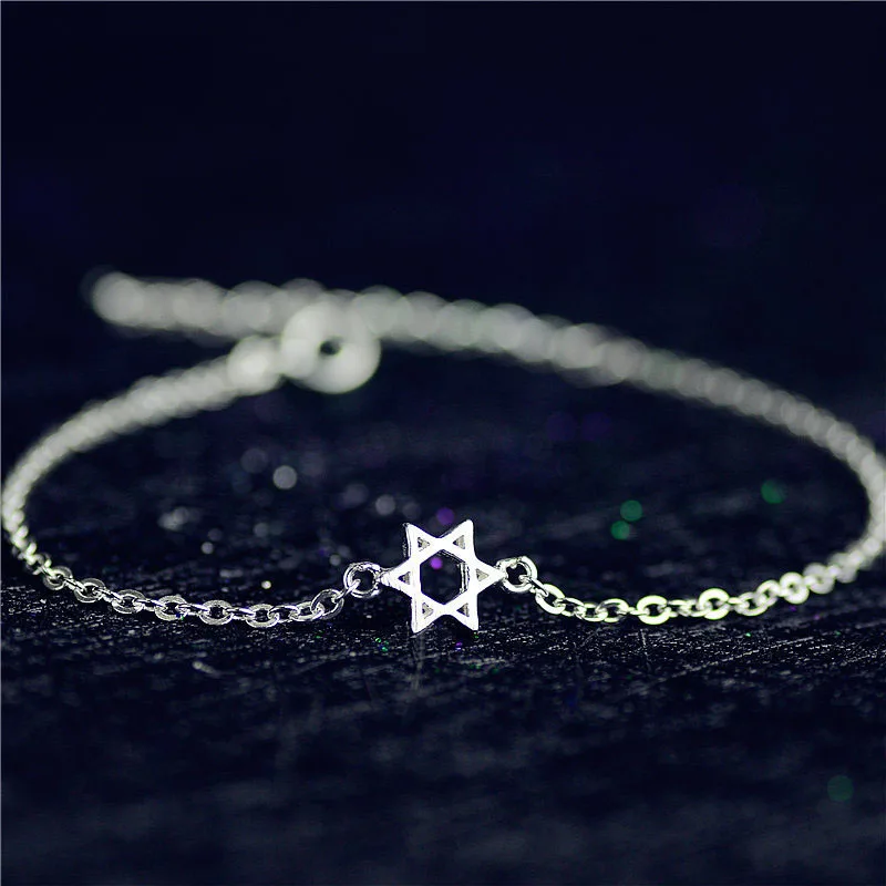 

Korean Fashion Six-pointed Star Wishing Star Lucky Bracelets For Women White copper Jewelry Elegant Wild Copper Charm Bracelet
