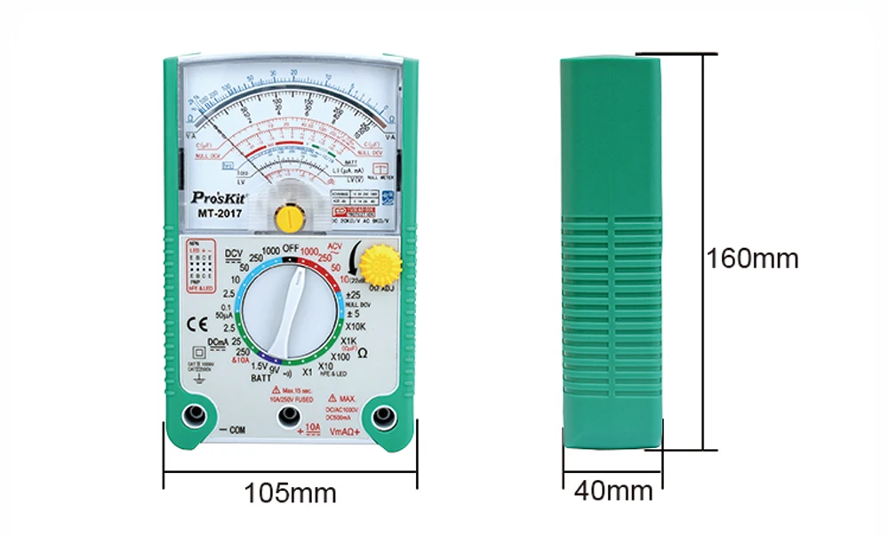 Pros'Kit MT2017 защитная функция аналоговый мультиметр безопасность Стандартный Ом тестовый метр DC AC Напряжение Ток Сопротивление мультиметр