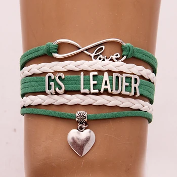 

(10Pcs/Lot) Infinity Love GS LEADER&GIRL SCOUTS Bracelet Heart Charm Handmade Leather Bracelet Fashion Jewelry For leader Girls