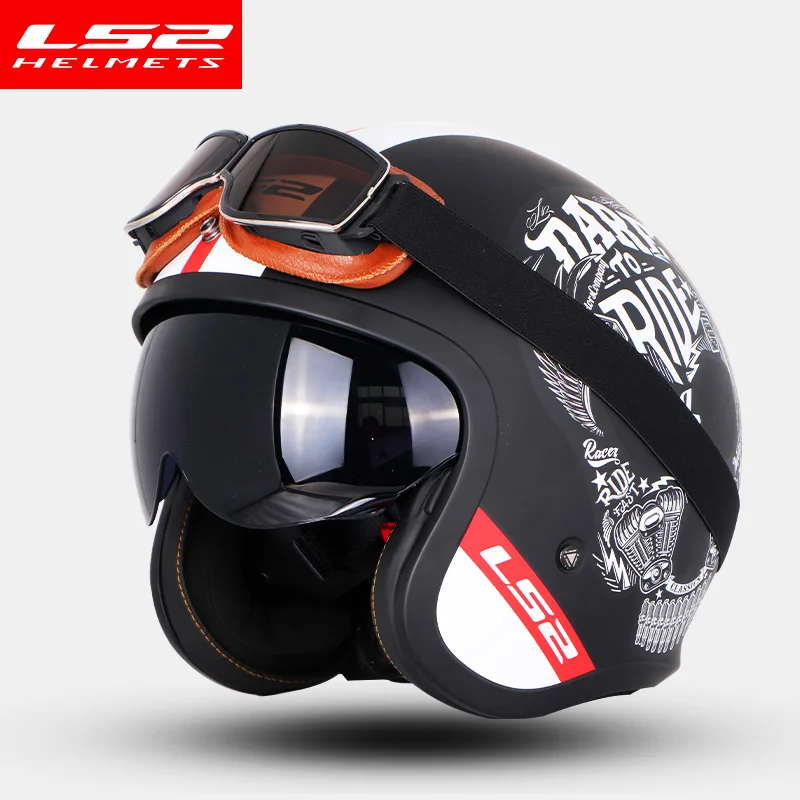 LS2 OF599 Spitfire с открытым лицом винтажный шлем moto rcycle половина 3/4 шлем casco moto винтажный ECE утвержденный размер M-XXXXL - Цвет: with vintage glasses