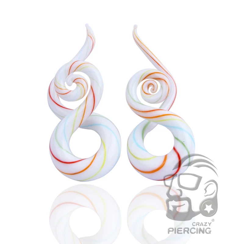 

1 pair Colorful Pyrex Glass Ear Spiral Taper Gauge Ear Plug Expander Stretcher Flesh Tunnel Piercing
