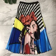 Женская плиссированная эластичная юбка с высокой талией, с принтом портретов, богемные юбки с подкладкой, летняя модная женская Повседневная Нижняя