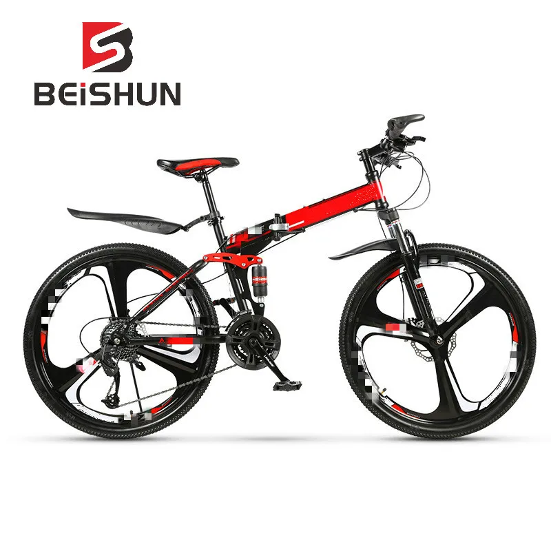 Discount Folding Mountain Bike Bicycle 26 Inch Double Shock Absorbing Overall Wheel Bicycle Speed Bicycle 3