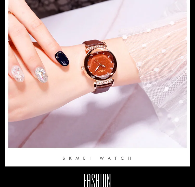 SKMEI модные звездное небо Алмазный женские часы водонепроницаемые кварцевые женские часы из нержавеющей стали наручные часы Reloj Mujer 9188