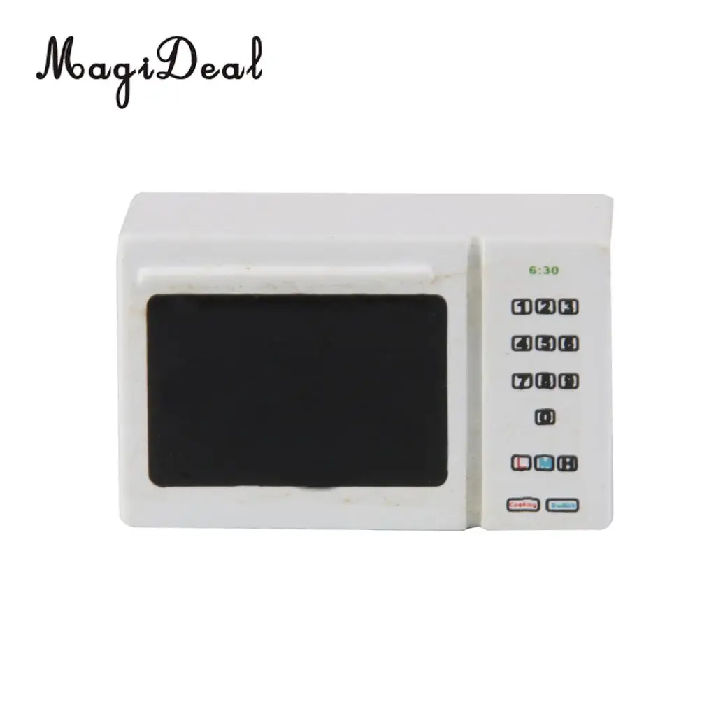 MagiDeal 1Pc White Wooden Microwave Oven for 1/12 Dollhouse Kitchen Cooking Miniature Cookware Kitchenware Kids Role Play Toy