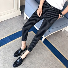 Мужские брюки в полоску, строгие брюки Erkek Pantalon, облегающие брюки серого цвета, мужские костюмы, брюки Elegante Uomo Erkek Parfum