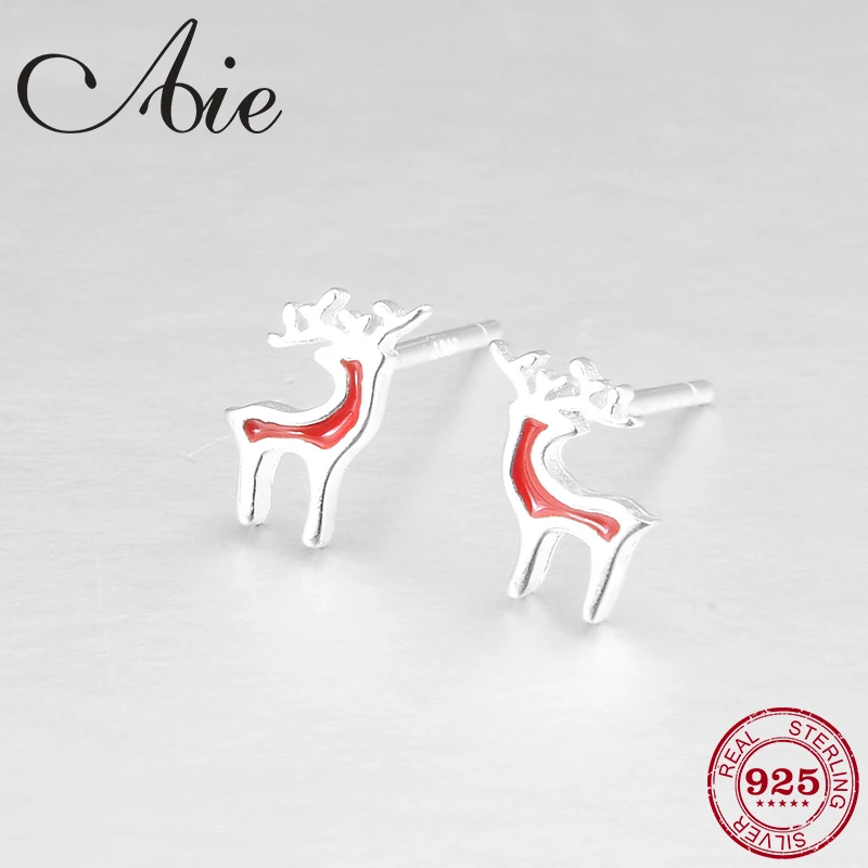 Рождество олень Аутентичные 925 пробы серебро Творческий красивый белый и красный эмаль шпильки для женщин модные украшения