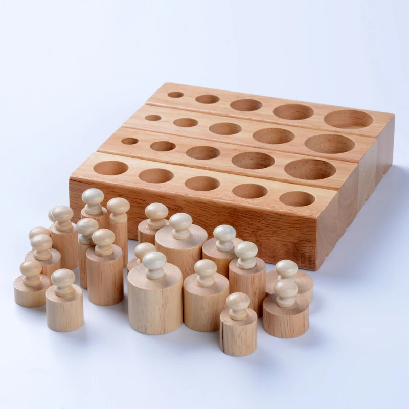 Baby Toy Montessori Cylinders 4 Blocks Sensorial Preschool Training Early Childhood Education Brinquedos Juguetes