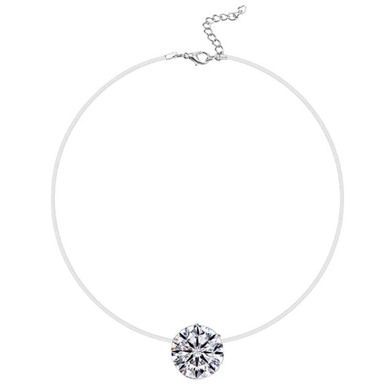 

Square 6 Claw Cz Stone Crystal Zircon Necklace Invisible Transparent Fishing Line Chain Necklace