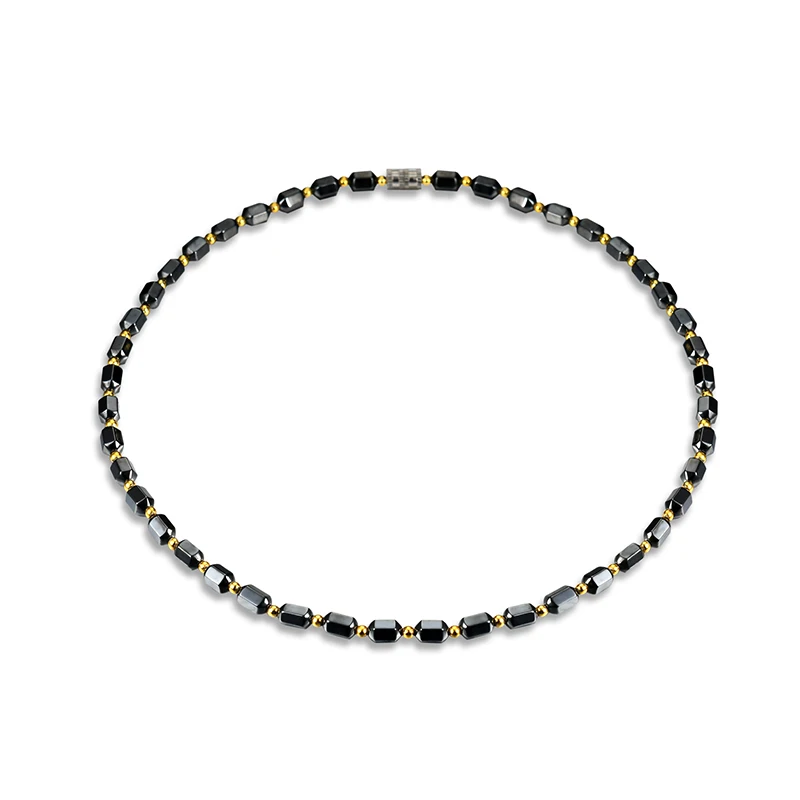 

New Fashion Men Women Black Hematite Charm Women Necklace Magnet Gold Beads Nature Stone Jewelry Gifts for Women