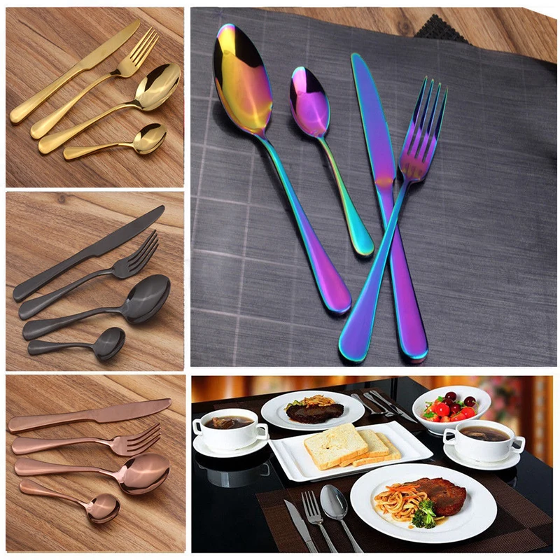 4Pcs/Set New Luxury Multicolor Rainbow Dinner Set Wedding Travel Cutlery Stainless Steel Dinner Knife Fork Scoops Silverware Set
