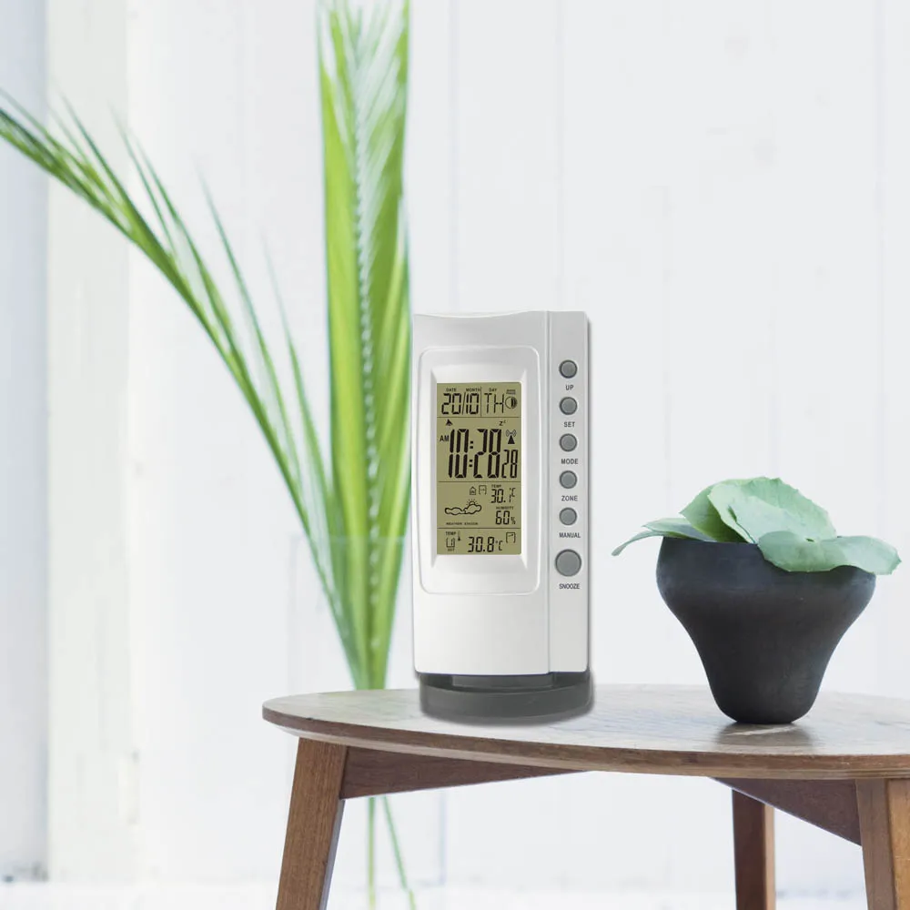 

DYKIE Home Weather Station Thermometer Hygrometer Digital Display Moon Alarm Clock Weather Forecast