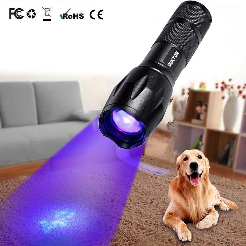 365nm УФ светодиодный фонарик ультрафиолетовый фонарик ультра фиалки Невидимый масштабируемый фонарь для домашних животных пятна охотничьи маркеры проверки - Испускаемый цвет: UV 365nm