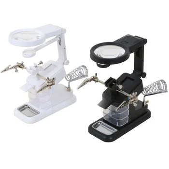 

Desktop Magnifier Auxiliary Clip Magnifying Tool Multifunctional Electric Iron Stand Magnifying Glass with LED