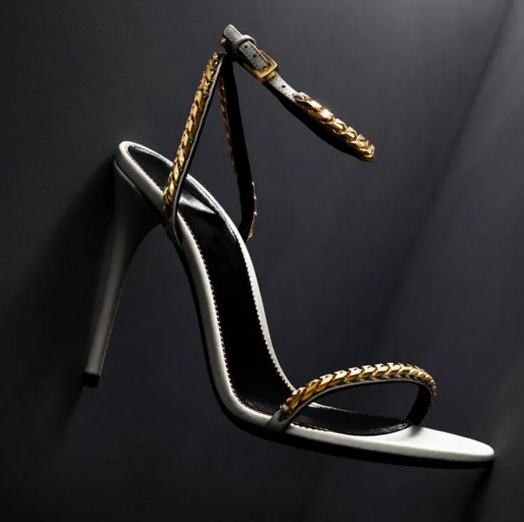 

2019 summer new fine belt buckle high heel simple chain word buckle with open toe stiletto sandals women's high heel stiletto