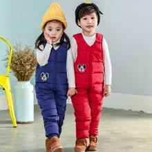 Детский комбинезон, пуховые комбинезоны для малышей, детские штаны на подтяжках для мальчиков и девочек, теплые длинные штаны без рукавов для малышей, зимний комбинезон для студентов, мышь