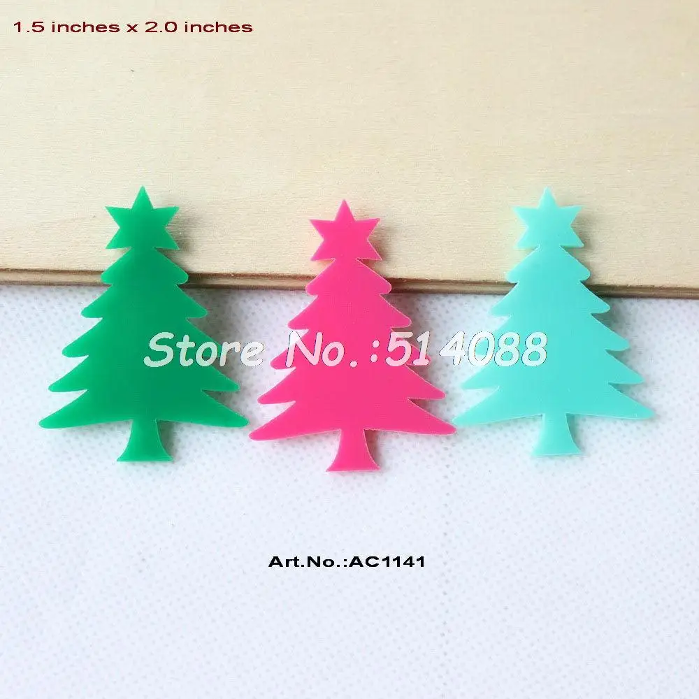 

(8pcs each) 50mm Acrylic Tree Brooches (NO Pin) Dark Pink,Mint, Green Tree Christmas 2 inches -AC1141