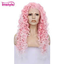 Imstyle Pink Curly Wigs Lace Front Wigs For Women Waist Length Two Tone Heat Resistant Fiber Synthetic Lace Wig Glueless Cosplay Imstyle Pink Curly Wigs Lace Front Wigs For Women Waist Length Two Tone Heat Resistant Fiber Synthetic Lace Wig Glueless Cosplay