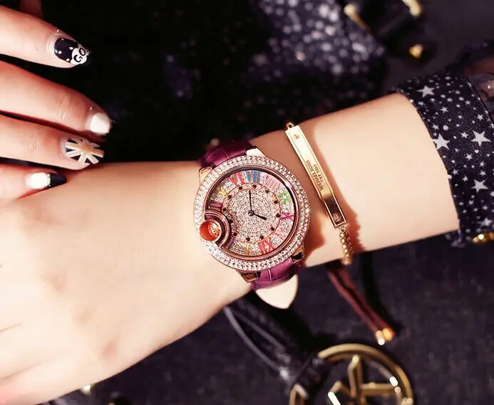 

Mashali colorful Multicolor Rhinestone Women Watches Roman numerals crystal Watch full diamond Genuine leather band Wristwatches