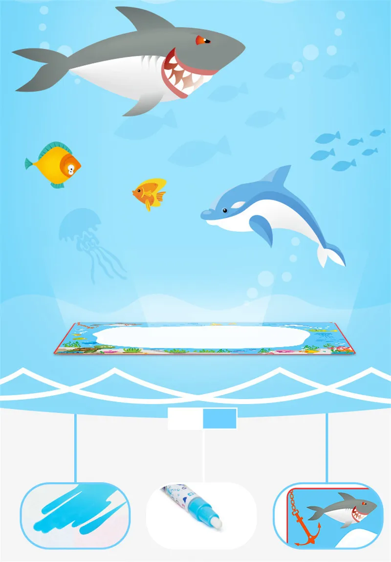 Рисунок игрушки водные играть Mat каракули Ocean мультфильм животных живопись ткань с Волшебное перо Развивающие игрушки для детей Детские