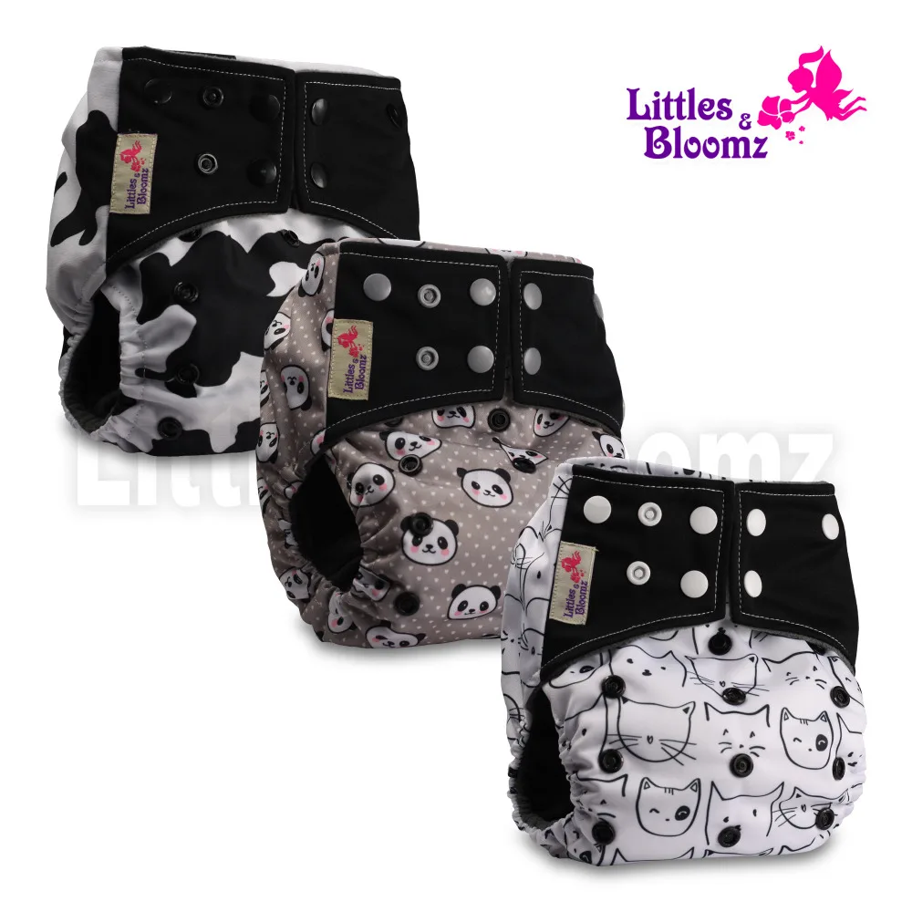 [Littles и Bloomz] 3 шт./компл. бамбуковый уголь моющиеся реальные тканевые карманные подгузники, 3 Подгузники/подгузники и 0 вставка в одном наборе