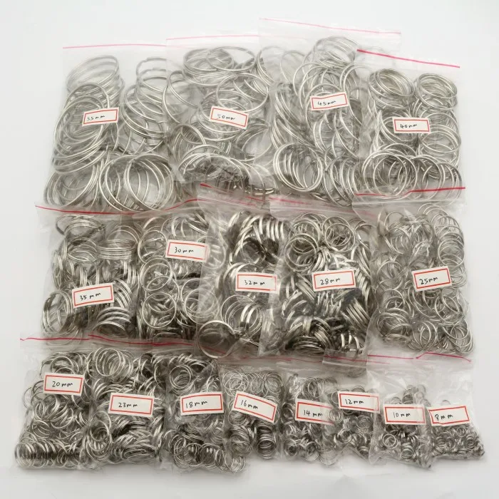 

100pcs Stainless Steel Fishing Key Ring Split Clip Swivel Double Loop 8mm to 57mm Hook Connector carp fishing Accessory Tools