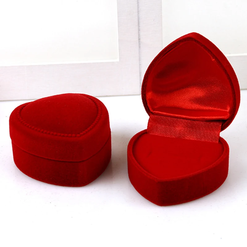 10pcs/lot Love Heart Design Wedding Ring Box Velvet Cloth Gift Boxes