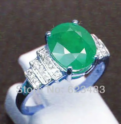 

SOLID 14kt WHITE GOLD NATURAL COLOMBIA EMERALD ENGAGEMENT RING