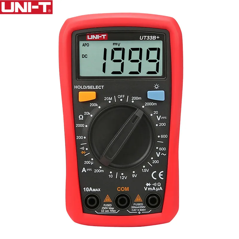 

UNI-T UT33B+ Digital Multimeter Manual Range AC DC 200mV~600V Voltage Meter DC 10A Current Tester Resistance Meter Capatitance