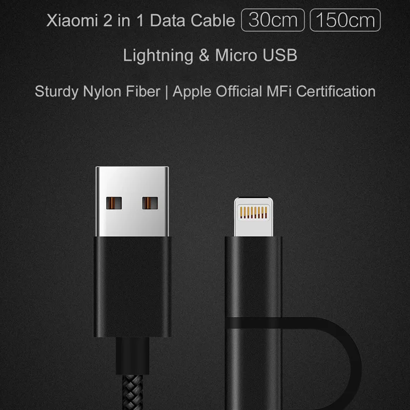 

Presell Original Xiaomi ZMI MFI Certified for iPhone Lightning to Micro USB Cable Data 2 in 1 Charger Cable for iPad for Android