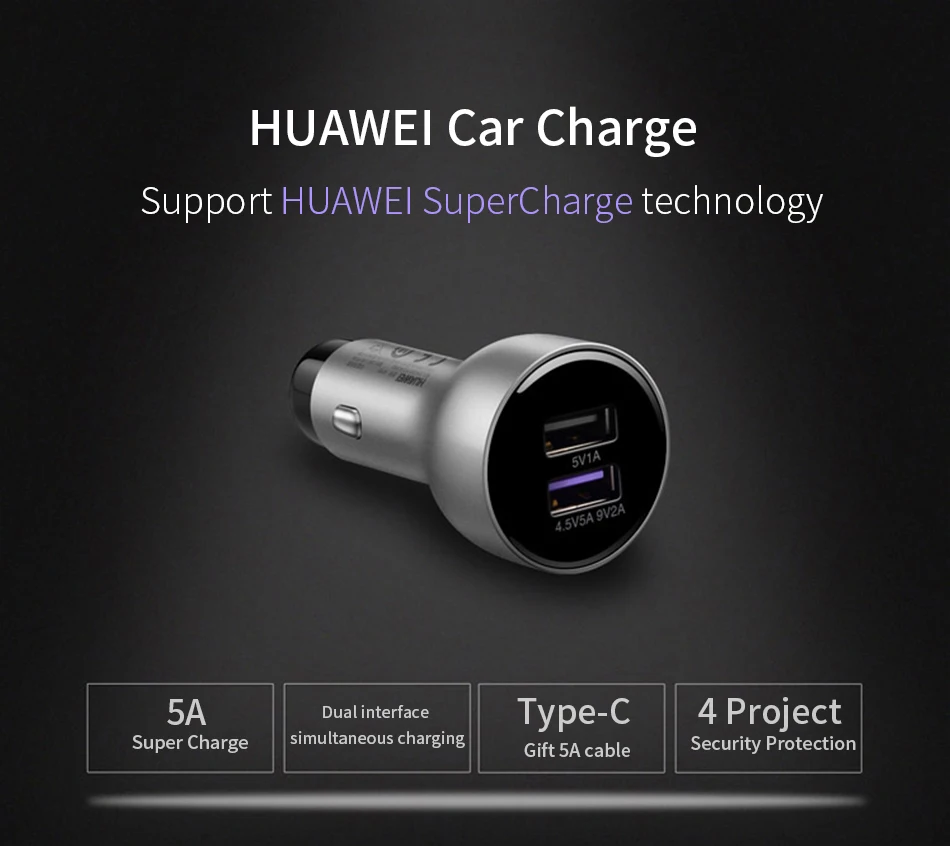 1Huawei P20 Pro Lite Super Car Charger USB Charger Travel 5V4.5A 100% Original Duable USB Port P10 P9 Plus Lite Mate 10 9 Pro