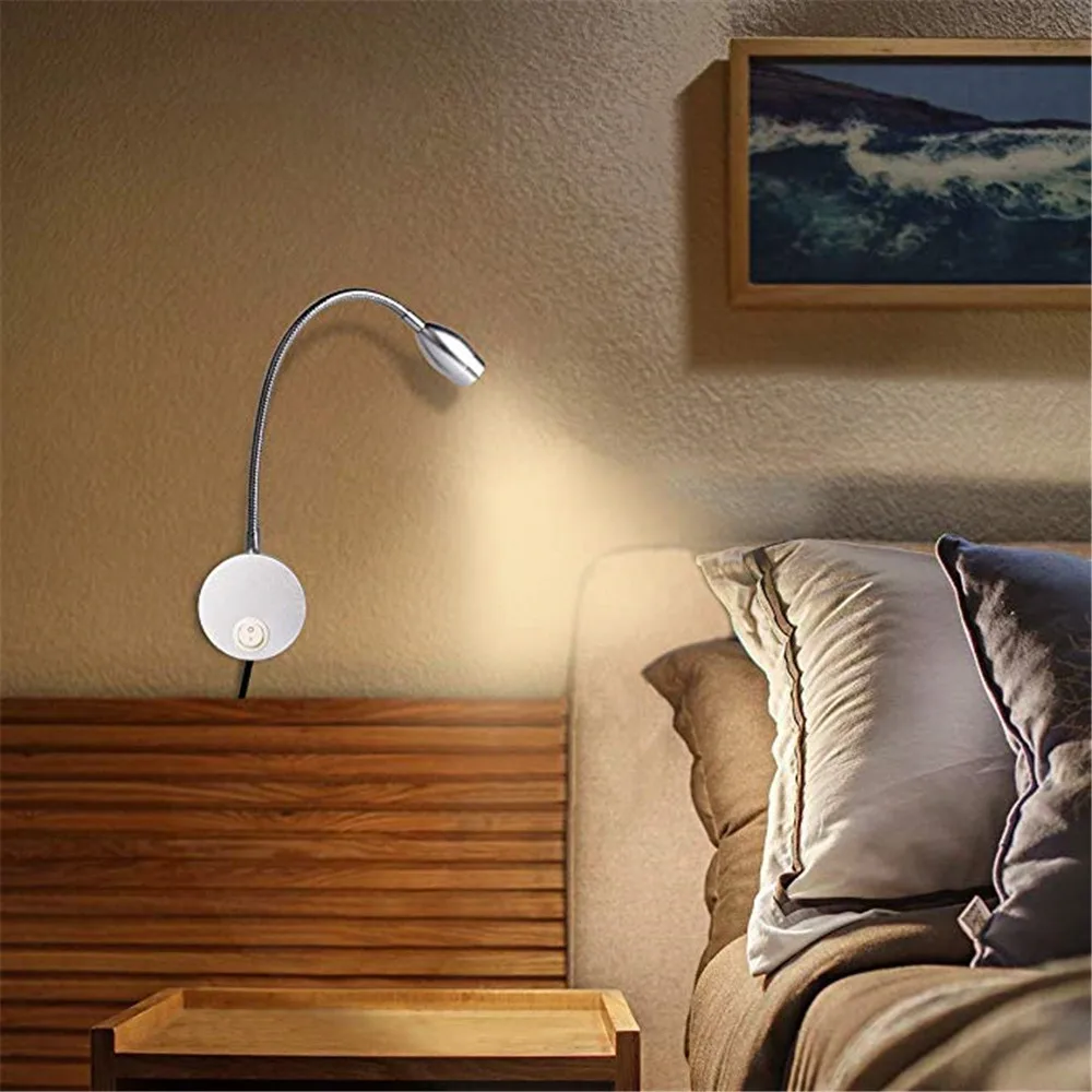 

LED Flexible Wall Lamp 3W Bedroom Bedside Lamp Lights Gooseneck 360 Degree Adjustable Wall light Spot Lights with ON OFF Switch