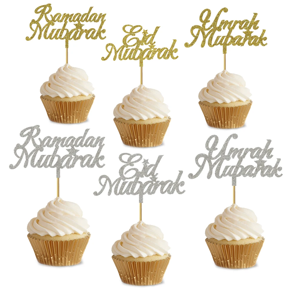 20 шт Блестящий золотистый Серебристый Eid Mubarak Рамадан Мубарак Umrah Mubarak Cupcake For для мусульманского Eid праздничный торт