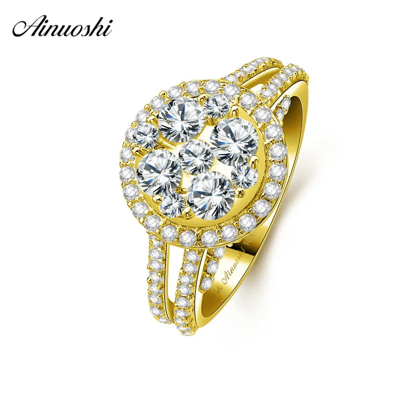 

AINUOSHI 10k Solid Yellow Gold Bridal Halo Ring Round Cut SONA Diamond Woman Wedding Engagement Jewelry 3.5mm main stones Bands